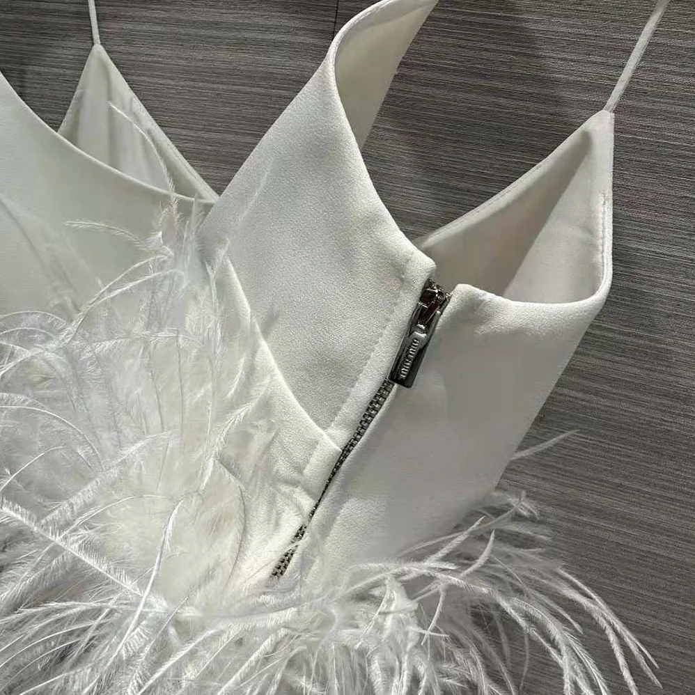 Miu Miu Stretch Cady Top with Feathers for Women in White