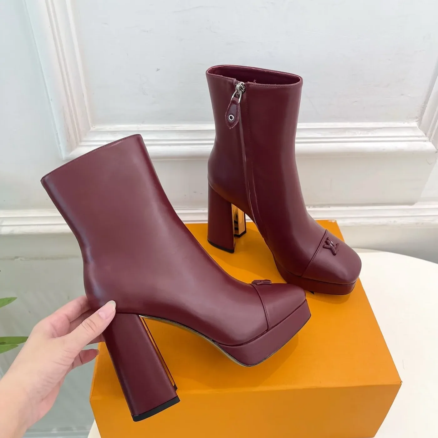 Louis Vuitton Swing Platform Ankle Boots Bordeaux Red
