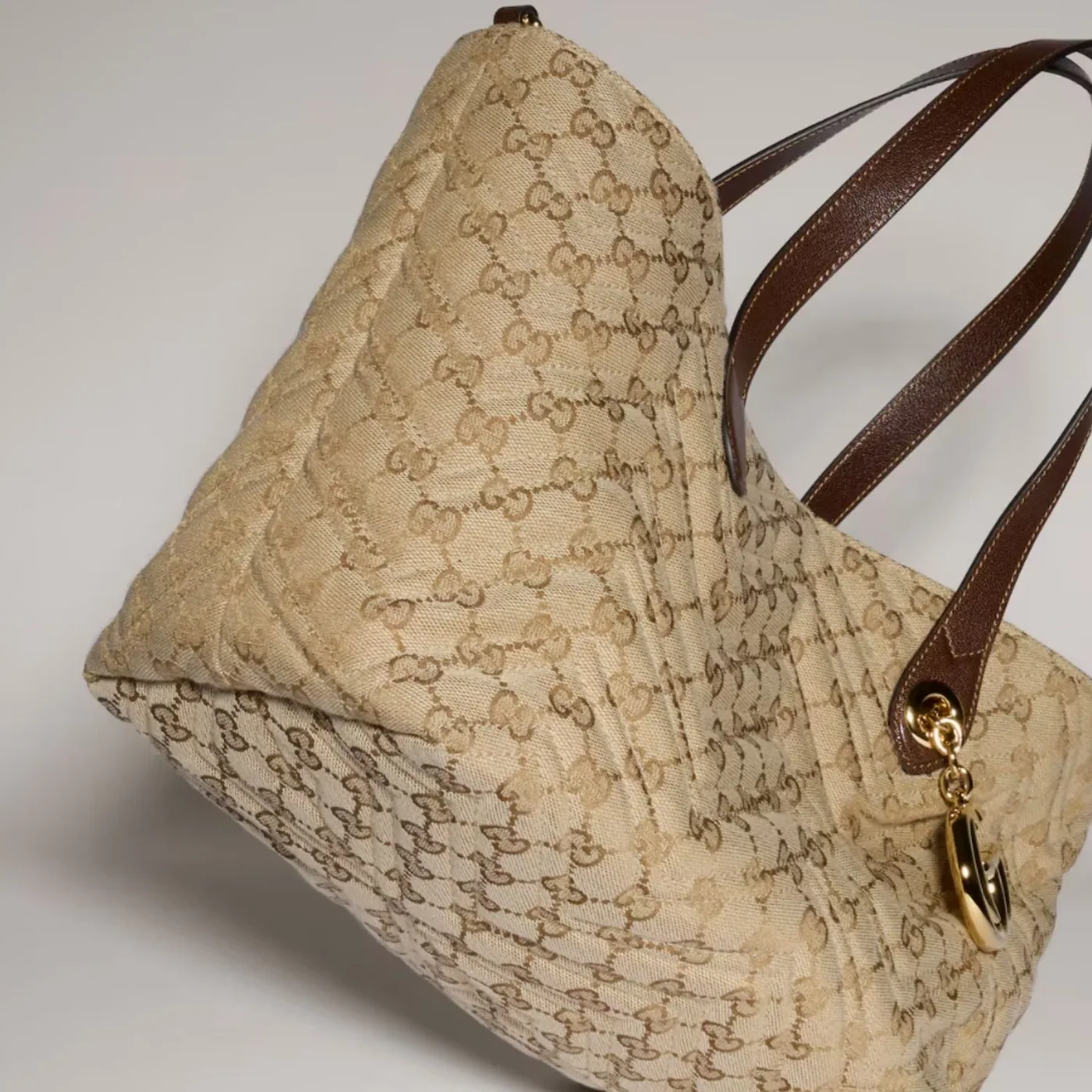 Gucci Marmont Medium Tote Bag / Sand/ Dark Brown Gold Hardware