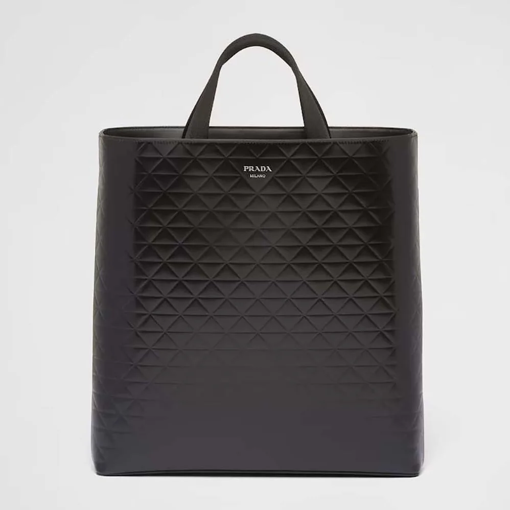 Prada Brushed Leather Tote Bag with Water Bottle for Men in Black