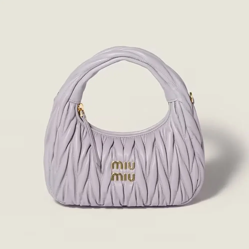 Miu Miu Wander Matelassé Nappa Leather Hobo Bag for Women in Wisteria Miu Miu Wander Matelassé Nappa Leather Hobo Bag for Women in Wisteria