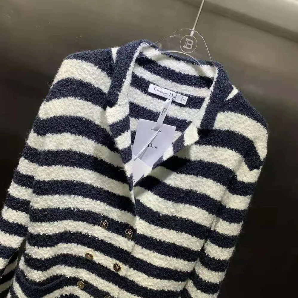 Dior Mariniere Marlene Jacket Navy Blue and Ecru Double for Women in Breasted Cotton Knit