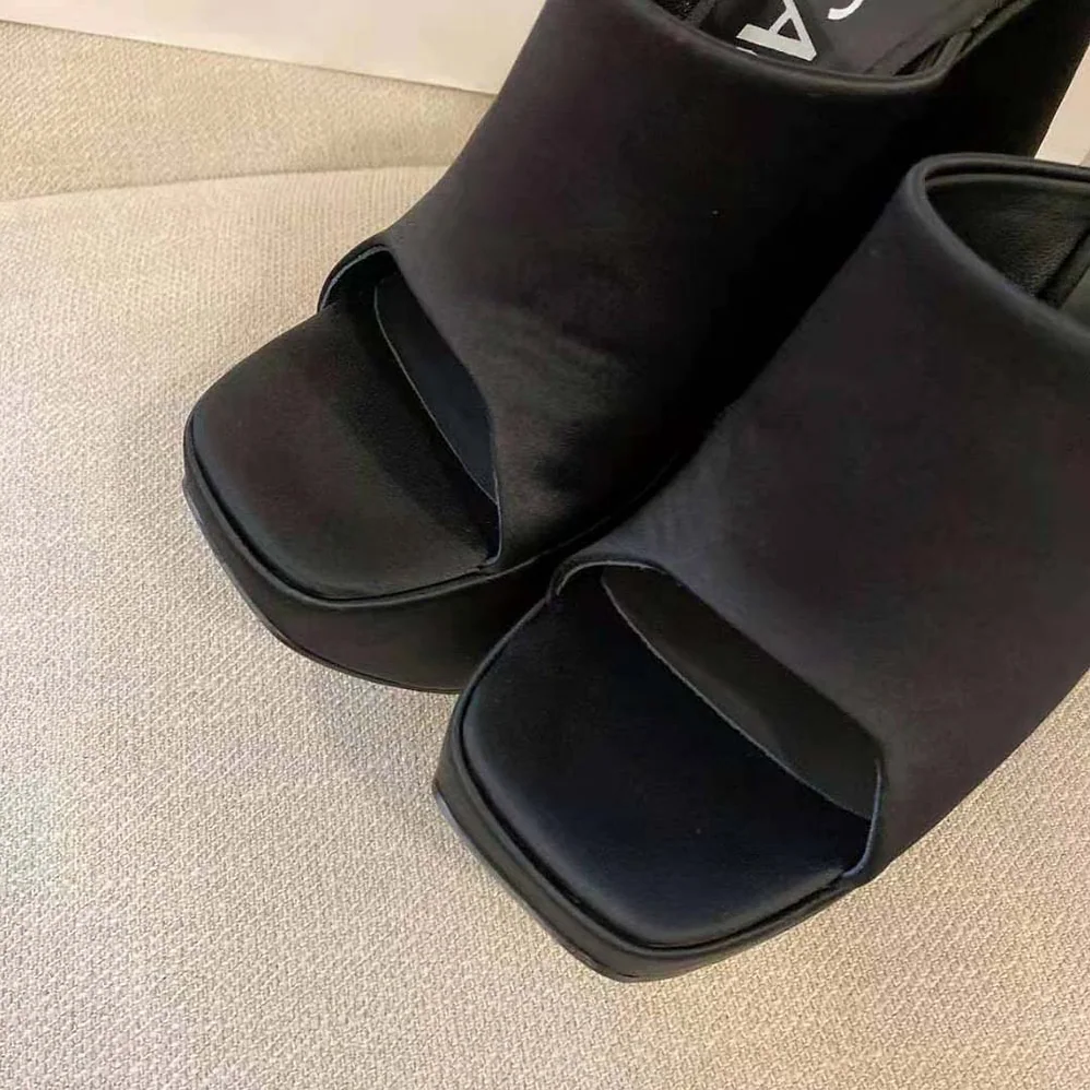Versace Triplatform Leather Mules for Women in Black