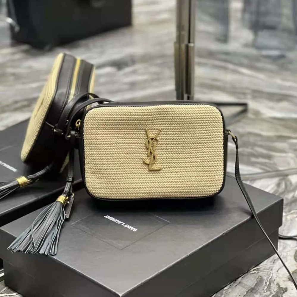 Saint Laurent YSL Lou Camera Bag in Raffia and Smooth Leather for Women