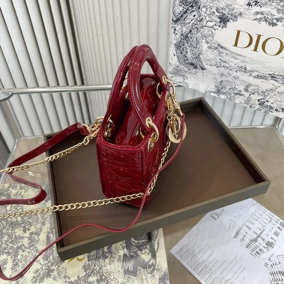Dior Mini Lady Dior Bag Cherry Red Patent Cannage Calfskin for Women