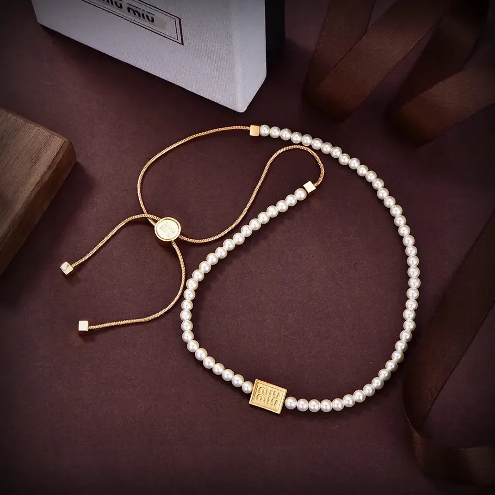 Miu Miu Metal Choker with Artificial Pearls for Women Miu Miu Metal Choker with Artificial Pearls for Women