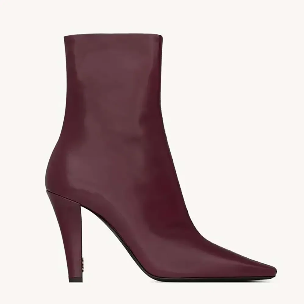 Saint Laurent YSL Jill Booties In Smooth Leather for Women in Maroon