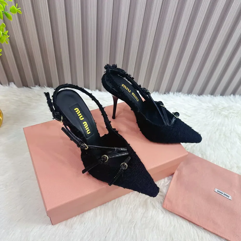 Miu Miu Fabric Slingbacks with Straps for Women in Black Miu Miu Fabric Slingbacks with Straps for Women in Black