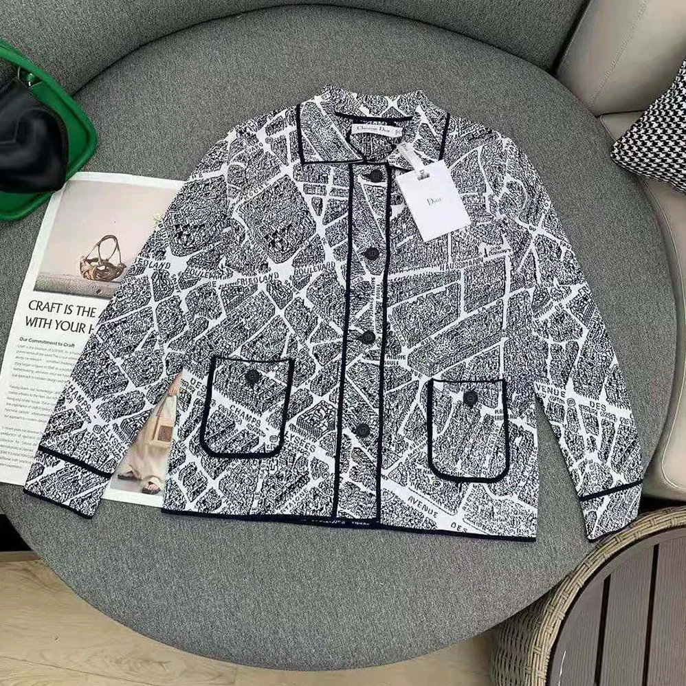 Dior Cropped Jacket White and Black Technical Mesh with Plan De Paris Motif for Women