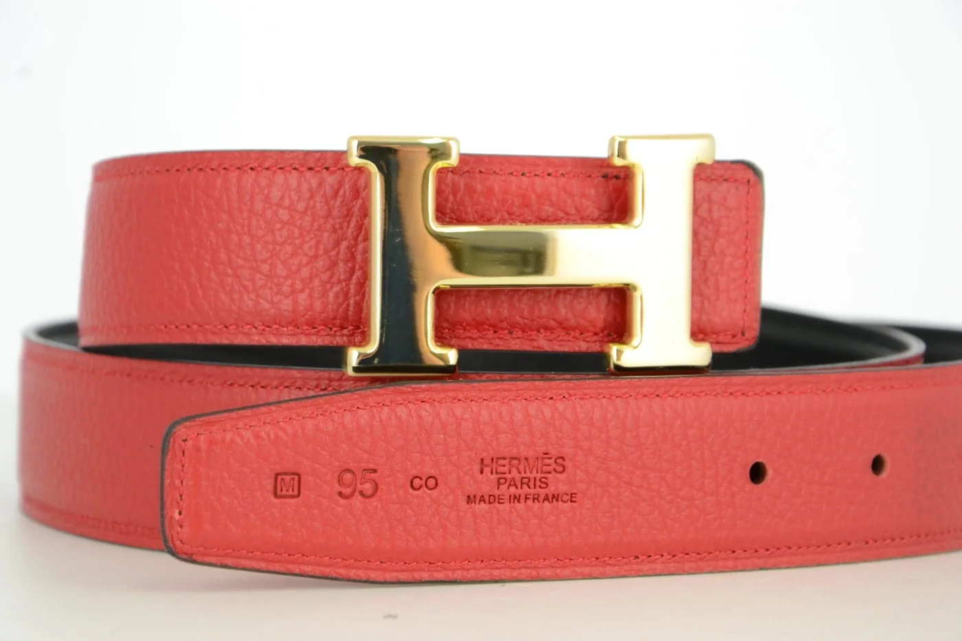Reversible H Leather Belt Double Color Black & Red