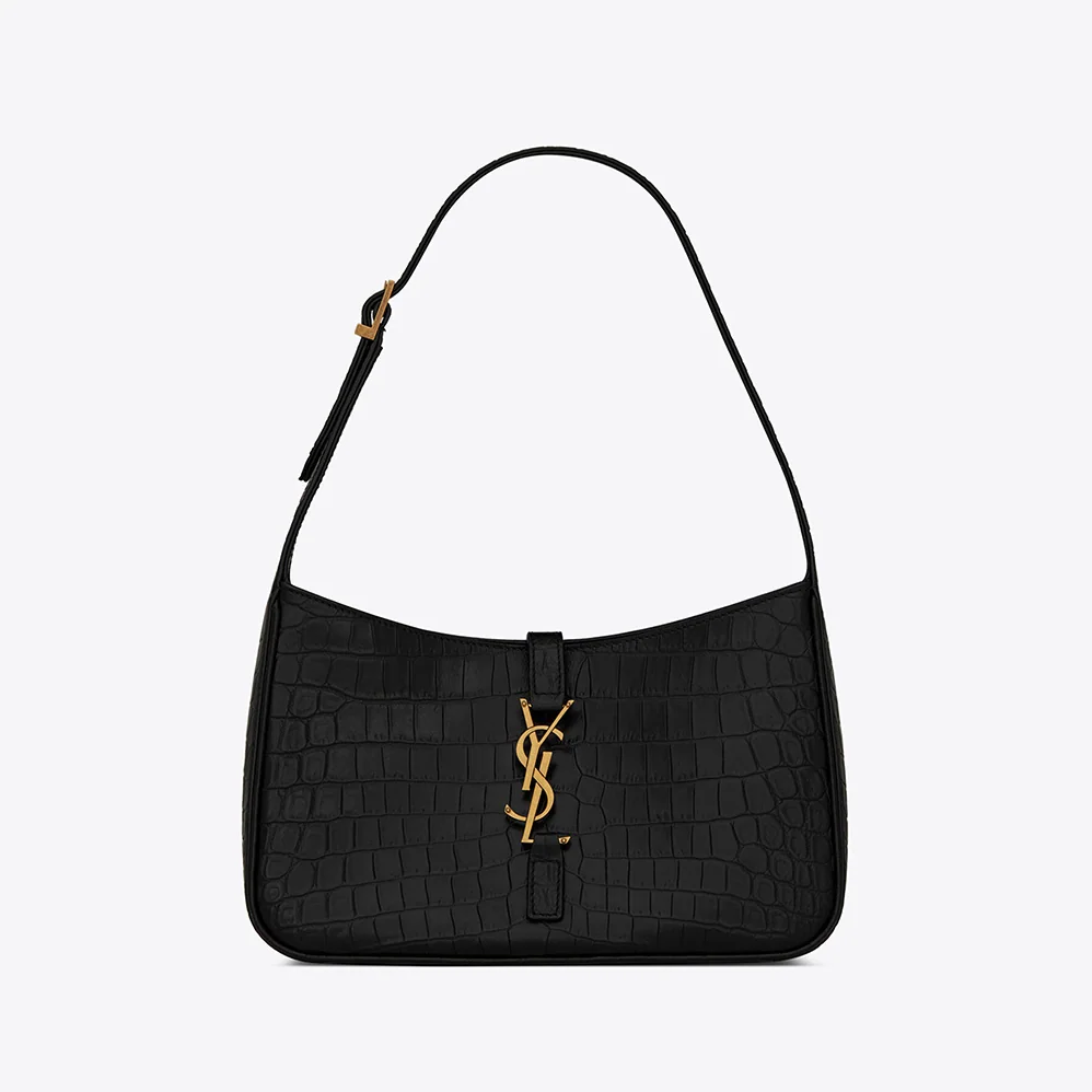 Saint Laurent YSL LE 5 A 7 Hobo Bag in Crocodile for Women in Embossed Shiny Leather Saint Laurent YSL LE 5 A 7 Hobo Bag in Crocodile for Women in Embossed Shiny Leather