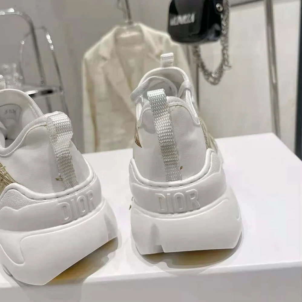 Dior D-Connect Sneaker White and Gold-Tone Technical Fabric with Rêve D'Infini Print for Women