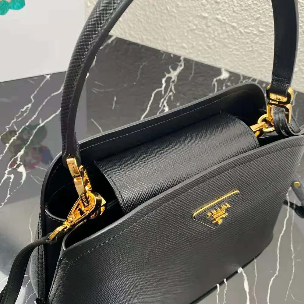 Prada Medium Saffiano Leather Prada Matinee Bag for Women in Black Prada Medium Saffiano Leather Prada Matinee Bag for Women in Black
