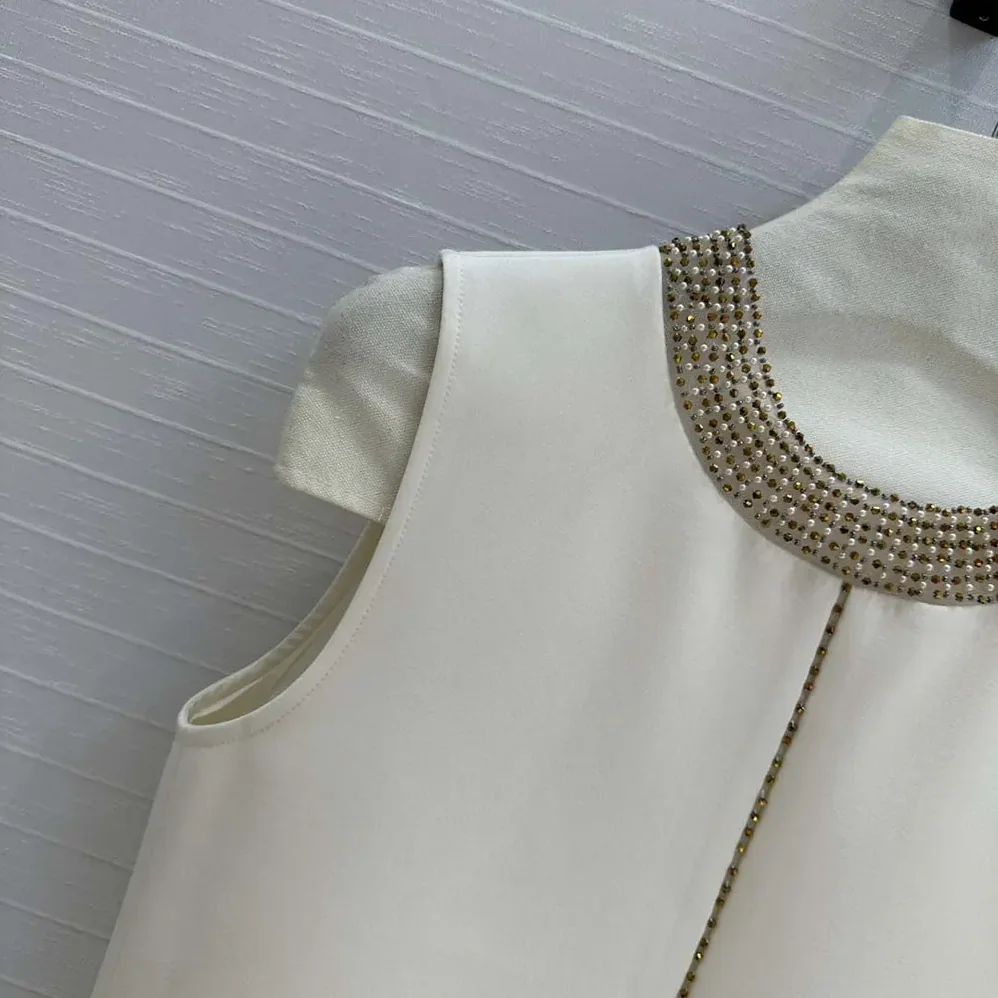 Dior Embroidered Top White Wool and Silk for Women
