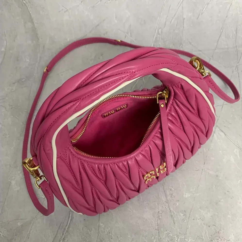 Miu Miu Wander Matelassé Nappa Leather Bag for Women in Pink/White Miu Miu Wander Matelassé Nappa Leather Bag for Women in Pink/White