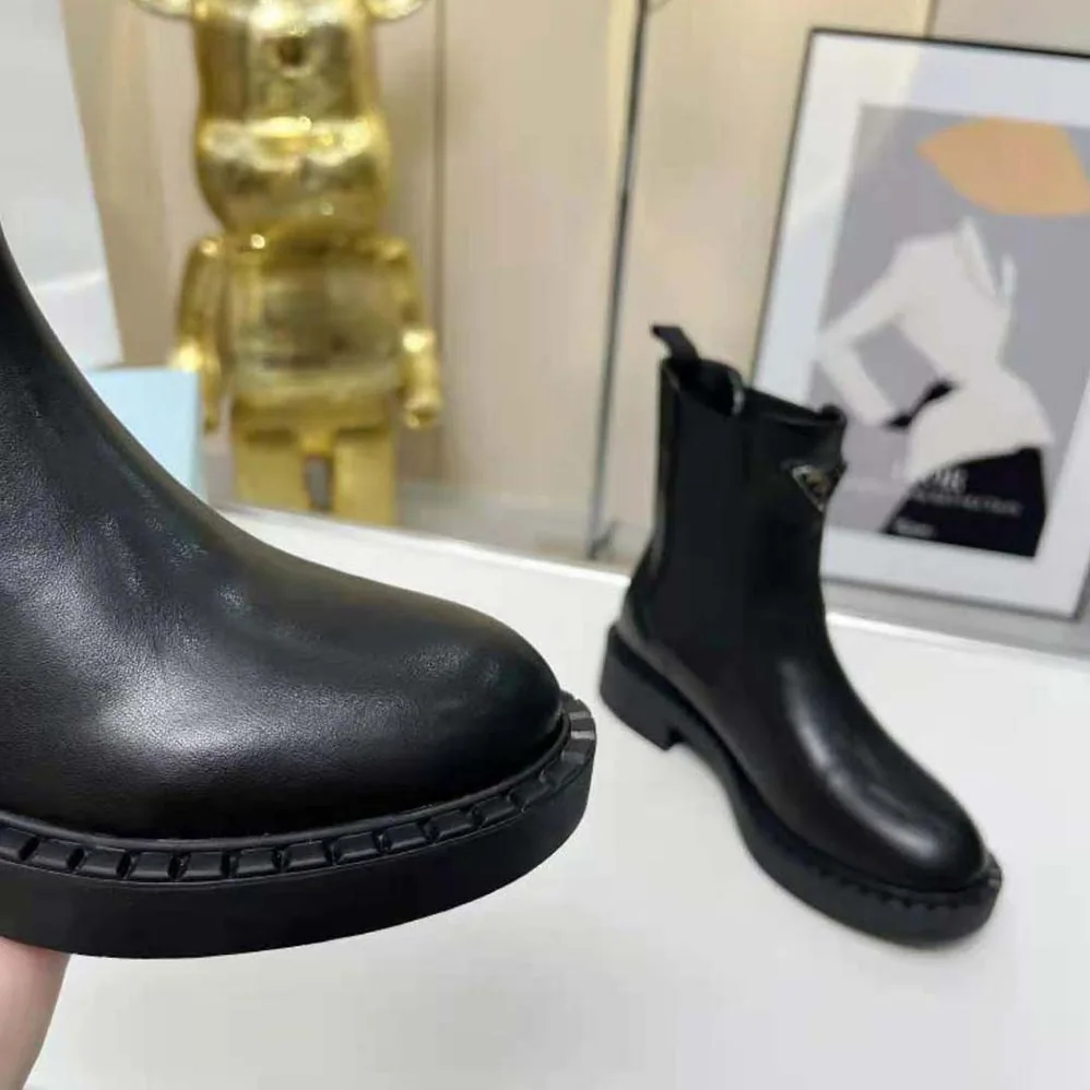 Prada Brushed Leather Booties for Women in Black Prada Brushed Leather Booties for Women in Black