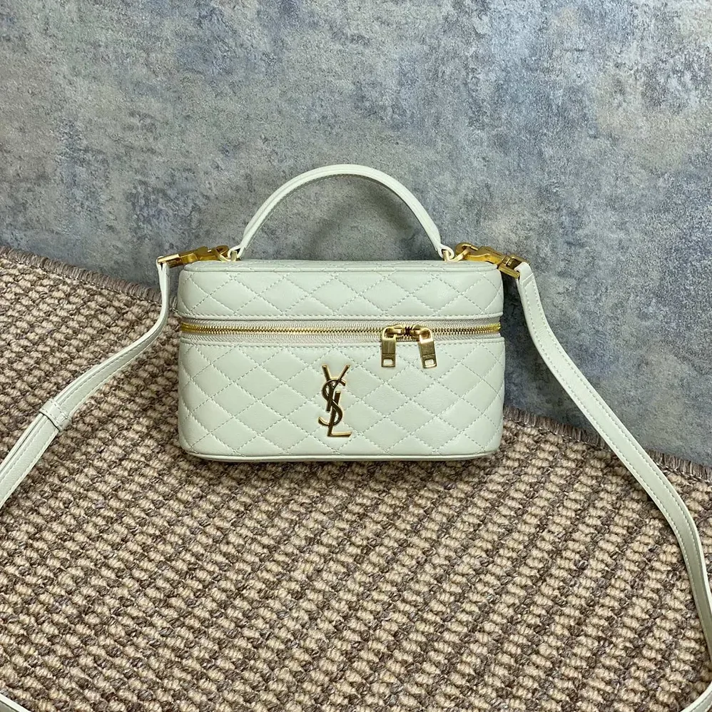 Saint Laurent YSL Gaby Vanity Bag In Lambskin for Women in White Saint Laurent YSL Gaby Vanity Bag In Lambskin for Women in White