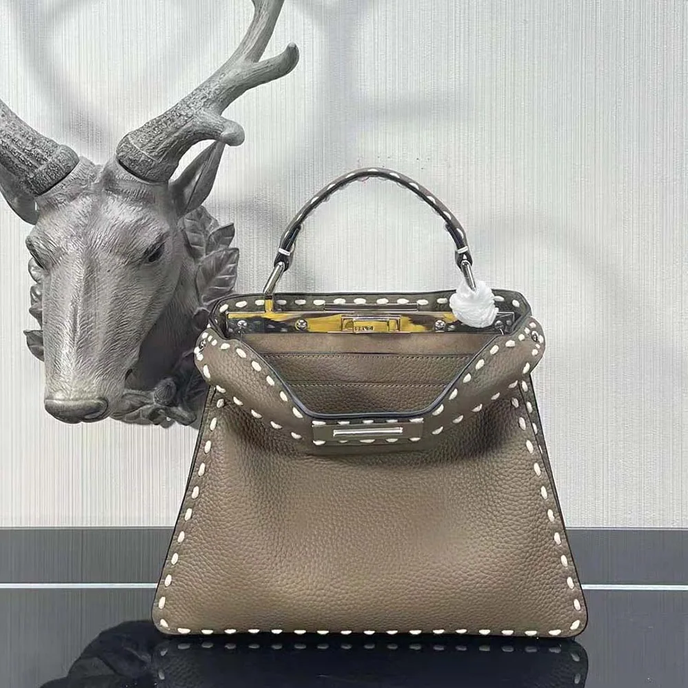 Fendi Peekaboo Iseeu Small Gray Full Grain Leather Bag for Women