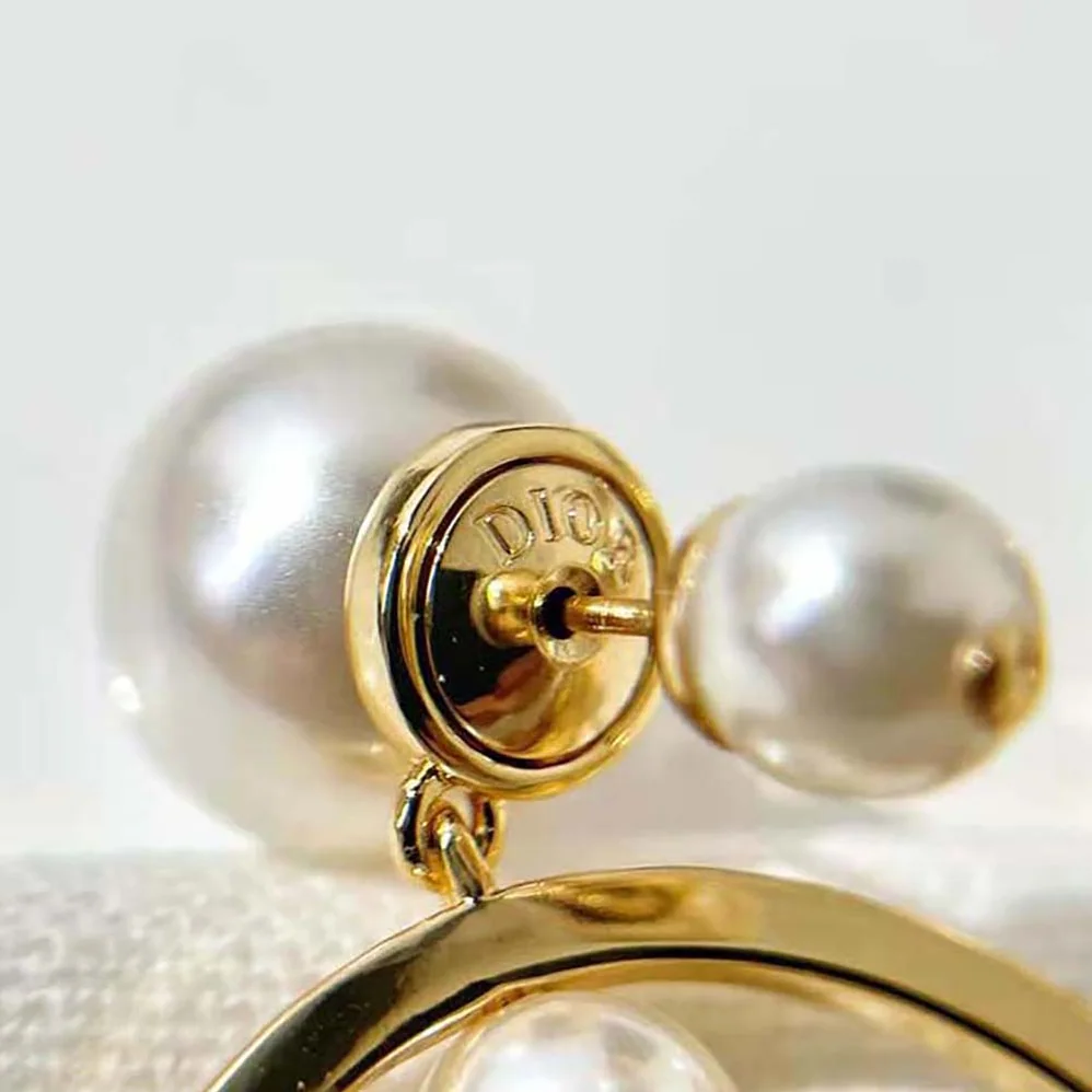 Dior Tribales Earrings Gold-Finish Metal and White Resin Pearls for Women