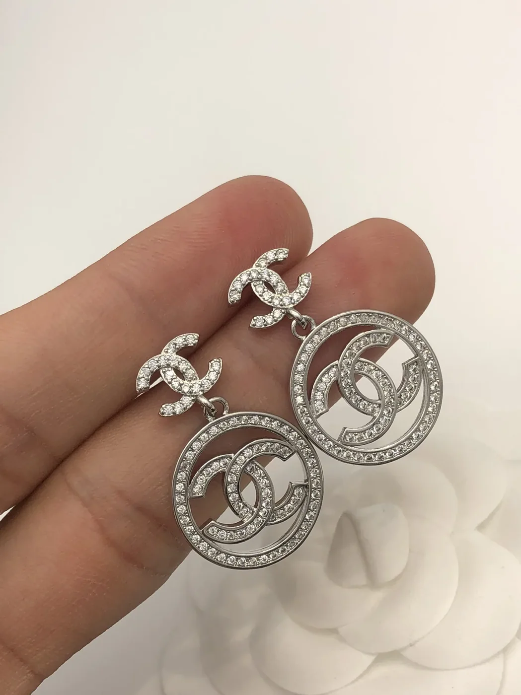 Chanel Round Double C Earrings Silver Chanel Round Double C Earrings Silver