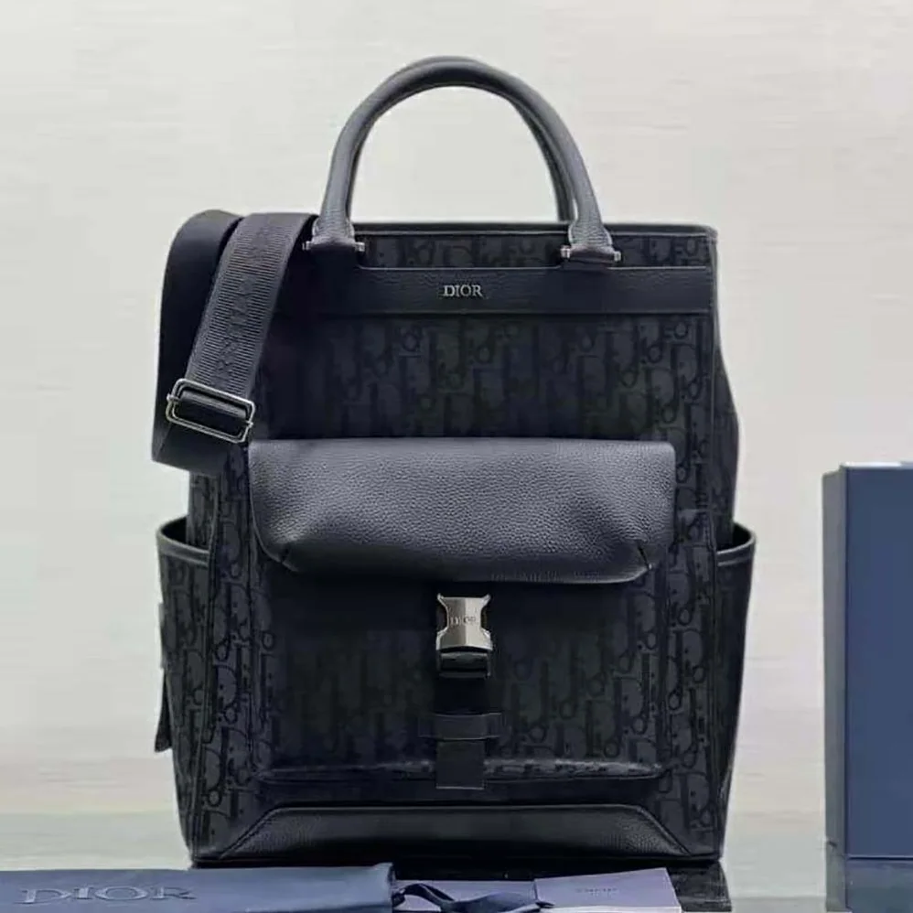 Dior Explorer Tote Bag Black Dior Oblique Mirage Technical Fabric and Grained Calfskin for Men