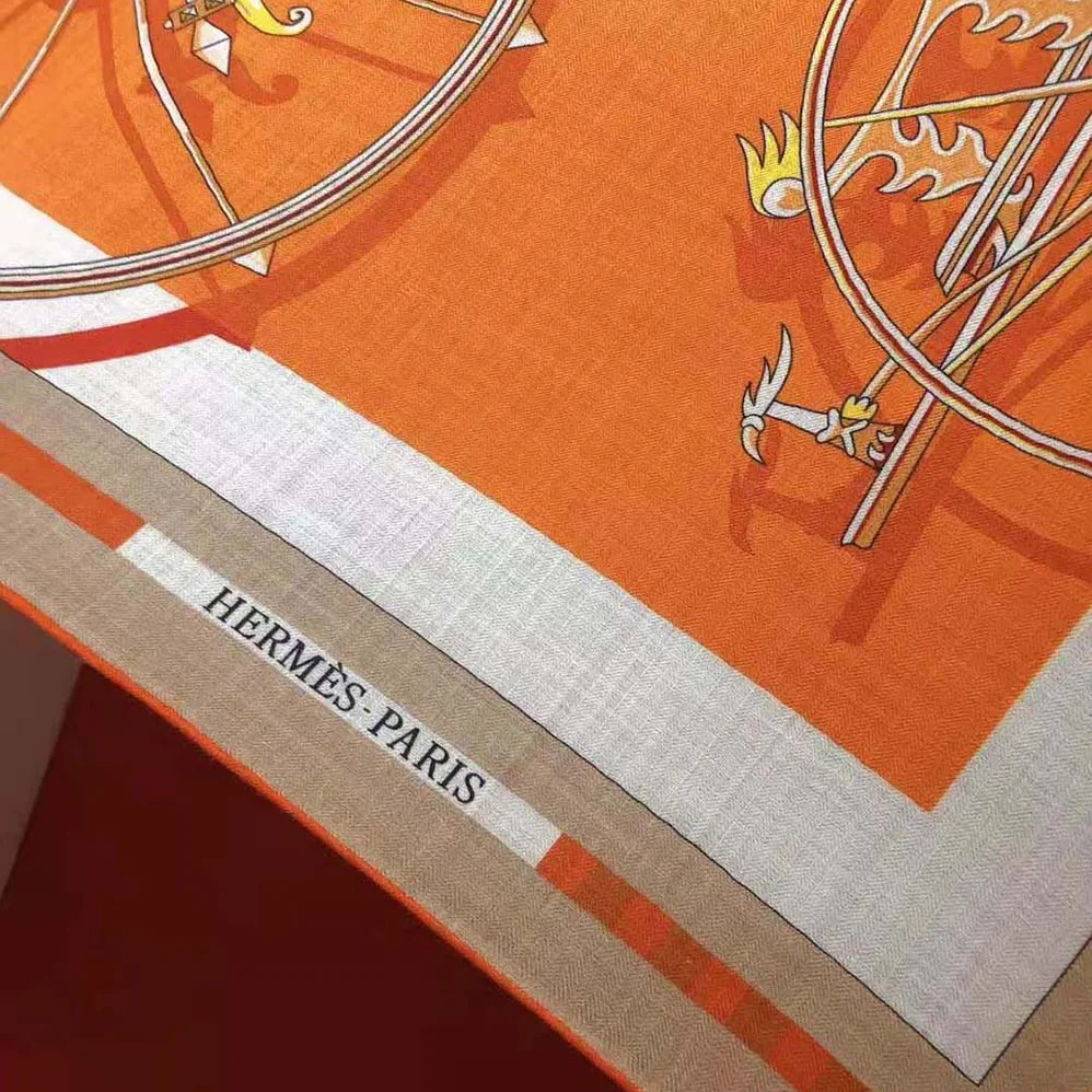 Hermes Voitures En Equilibre Shawl 140 for Women in Orange Hermes Voitures En Equilibre Shawl 140 for Women in Orange