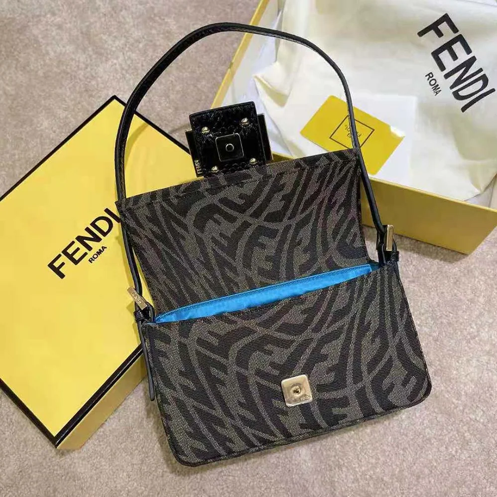Fendi Mini Baguette 1997 Brown Jacquard FF Vertigo Bag for Women Fendi Mini Baguette 1997 Brown Jacquard FF Vertigo Bag for Women