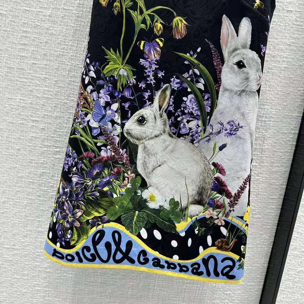 Dolce Gabbana D&G Rabbit-Print Brocade A for Women in Line Dress Dolce Gabbana D&G Rabbit-Print Brocade A for Women in Line Dress