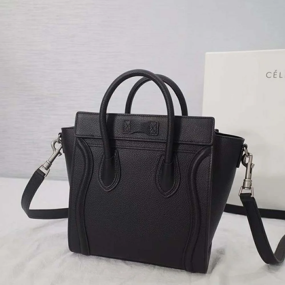 Celine Nano Luggage Bag in Drummed Calfskin for Women in Black