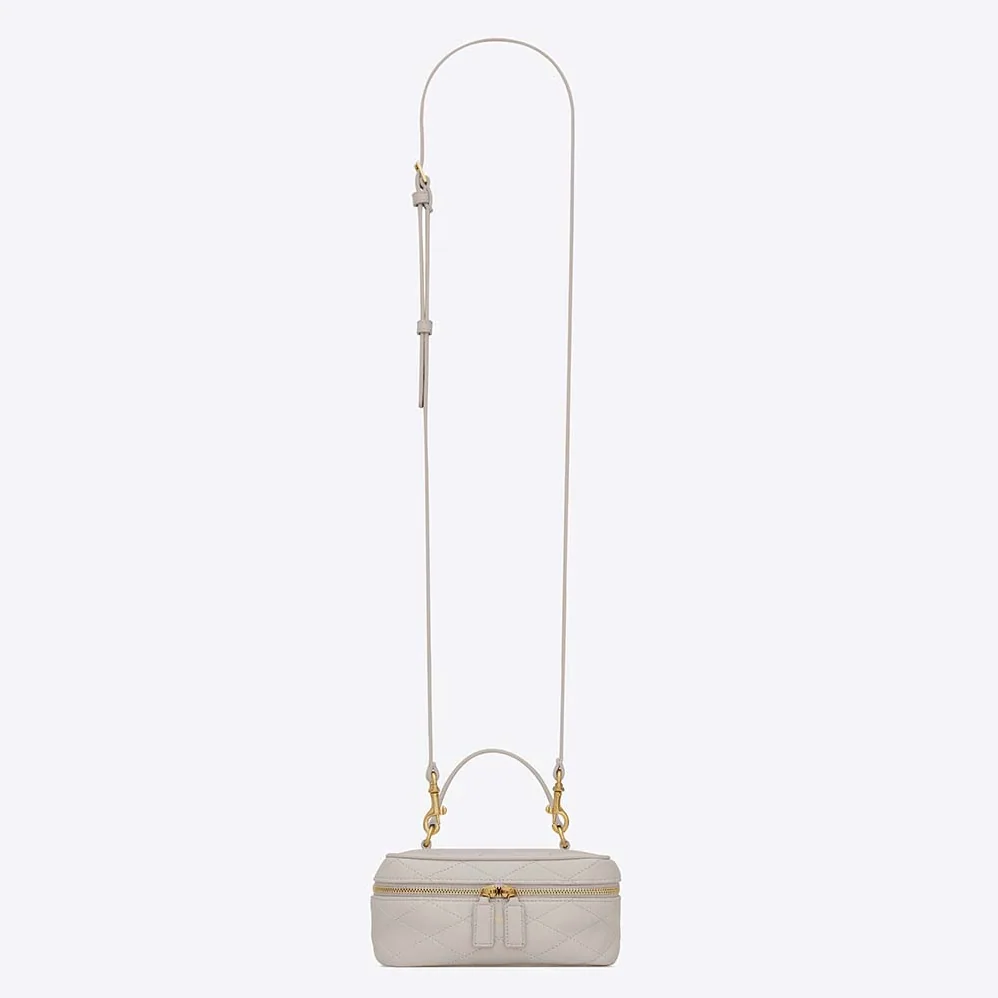 Saint Laurent YSL Mini Saint Laurent Vanity Case in Quilted Lambskin for Women in White Saint Laurent YSL Mini Saint Laurent Vanity Case in Quilted Lambskin for Women in White