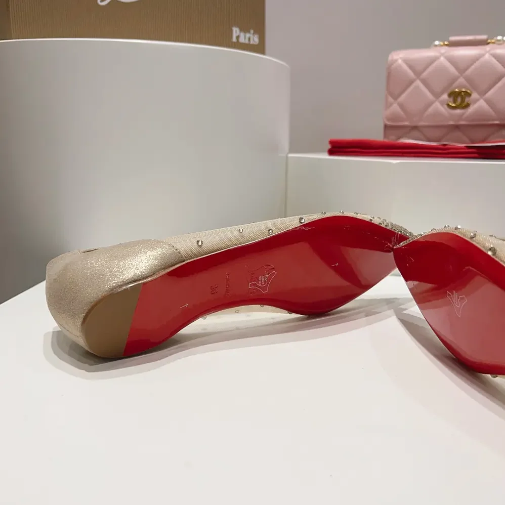 Christian Louboutin Follies Strass Ballerinas Mesh and Suede for Women in Beige Christian Louboutin Follies Strass Ballerinas Mesh and Suede for Women in Beige