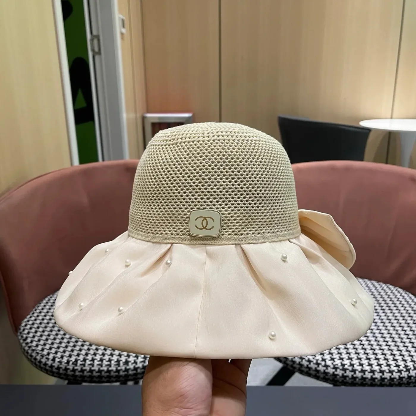 Chanel Pearl in Embellished Sun Hat Ivory