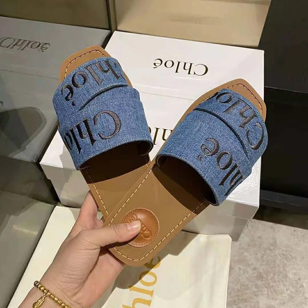 Chloe Woody Flat Mule for Women in Navy