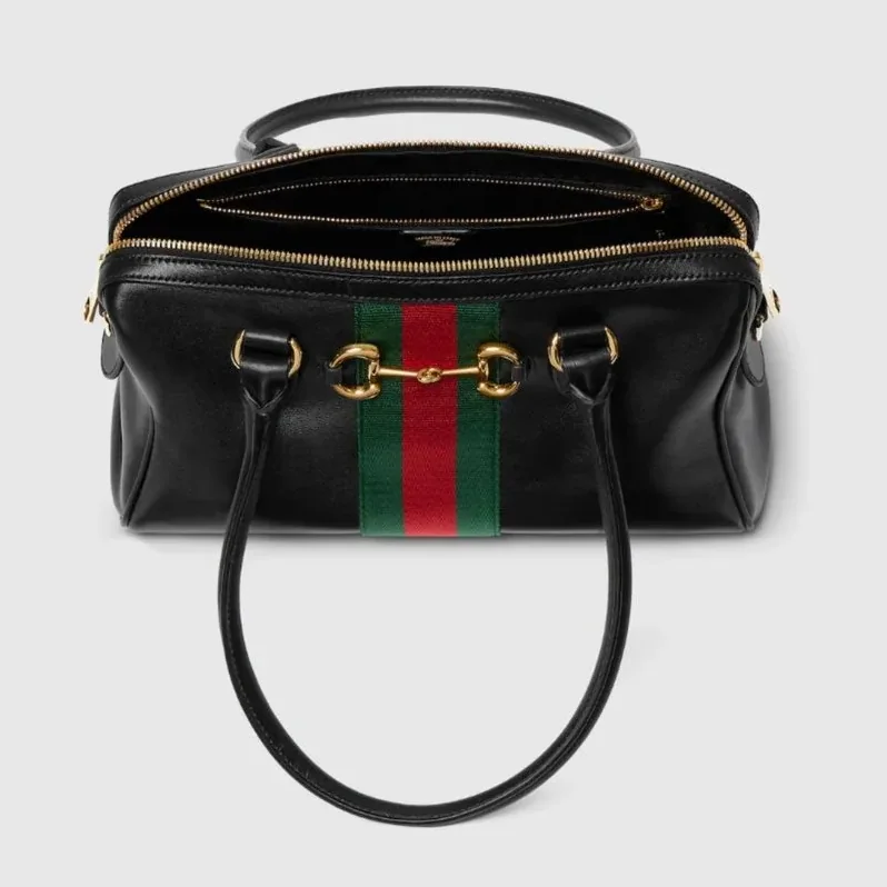 Gucci Borsetto Medium Boston Shoulder Bag in Black Gold Hardware