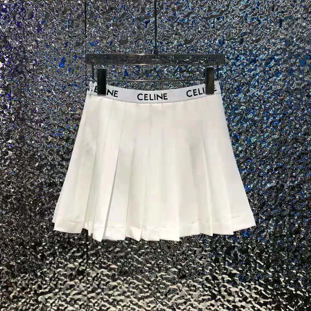 Celine Short Pleated Skirt in Cotton Piqué for Women in White