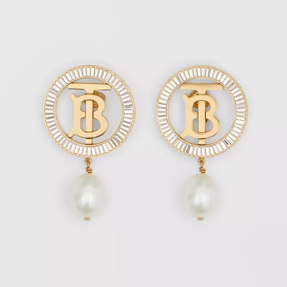 Burberry Pearl Detail Gold for Women in plated Monogram Motif Earrings Burberry Pearl Detail Gold for Women in plated Monogram Motif Earrings