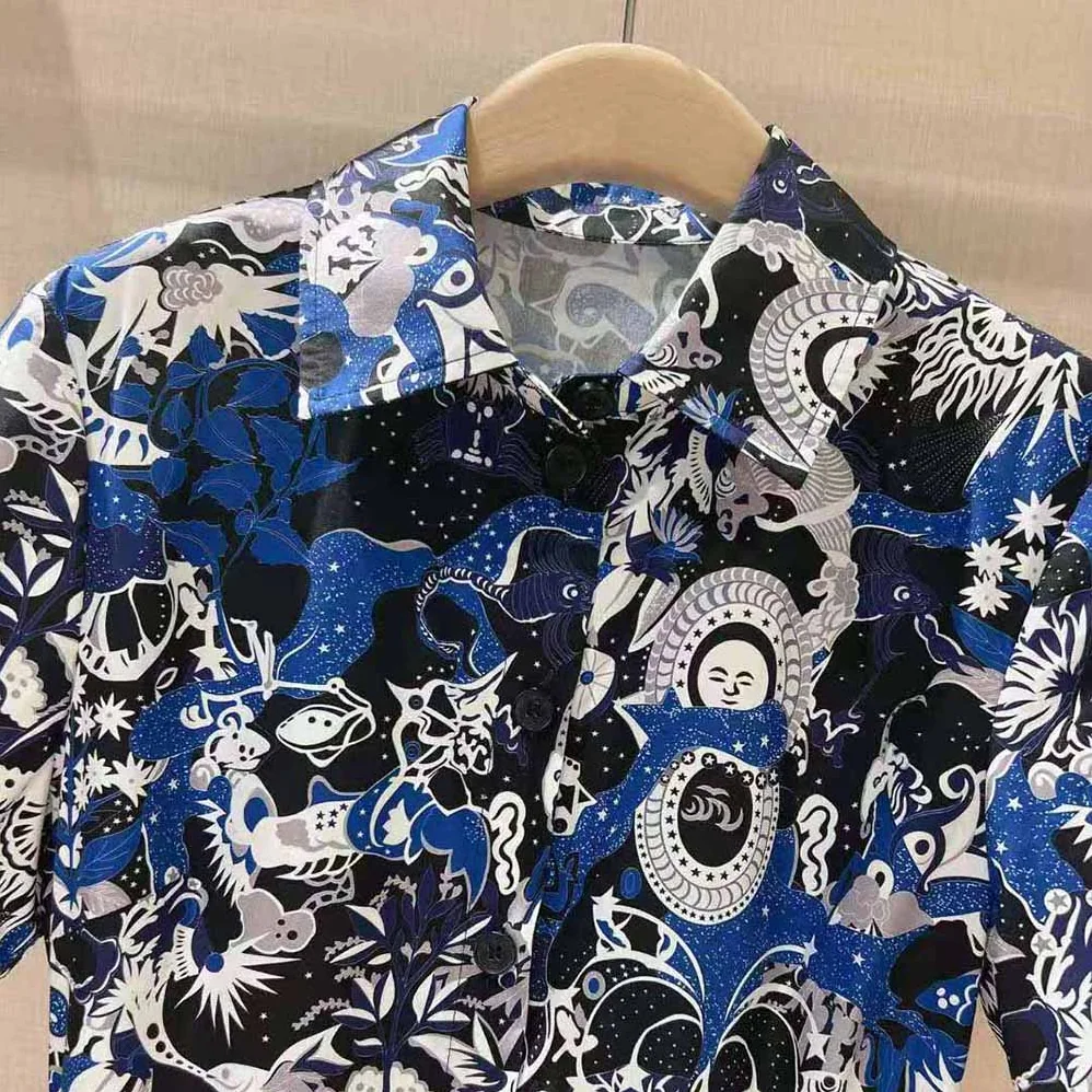 Dior Mid-Length Belted Dress Blue Dior Zodiac Fantastico Cotton Poplin for Women