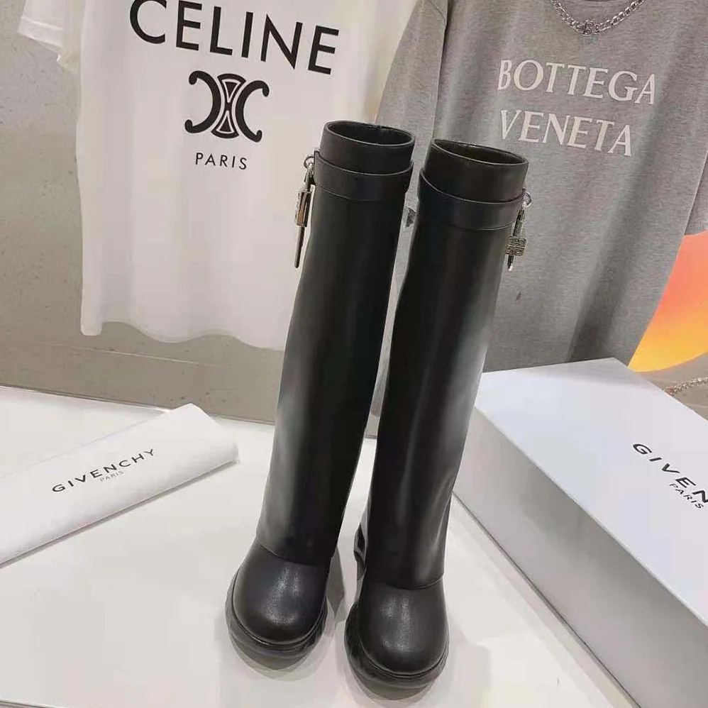 Givenchy Shark Lock Biker Boots in Grained Leather for Women in Black Givenchy Shark Lock Biker Boots in Grained Leather for Women in Black