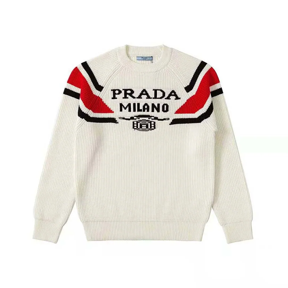 Prada Cashmere Ribbed Knit Sweater with Sleek for Women in White