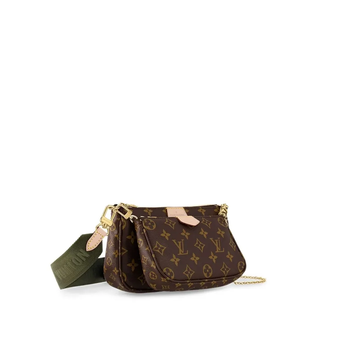 Louis Vuitton Multi Pochette Accessoire Shoulder Bag / Khaki Monogram Canvas Gold Hardware