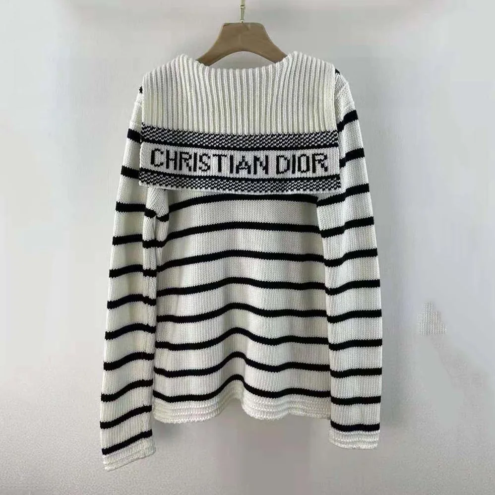 Dior Mariniere Sweater Navy Blue and Ecru Cotton Knit and Cashmere for Women Dior Mariniere Sweater Navy Blue and Ecru Cotton Knit and Cashmere for Women