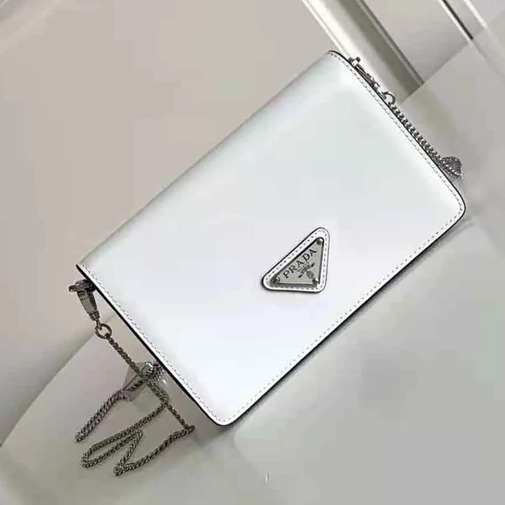 Prada Brushed Leather Shoulder Bag for Women in White