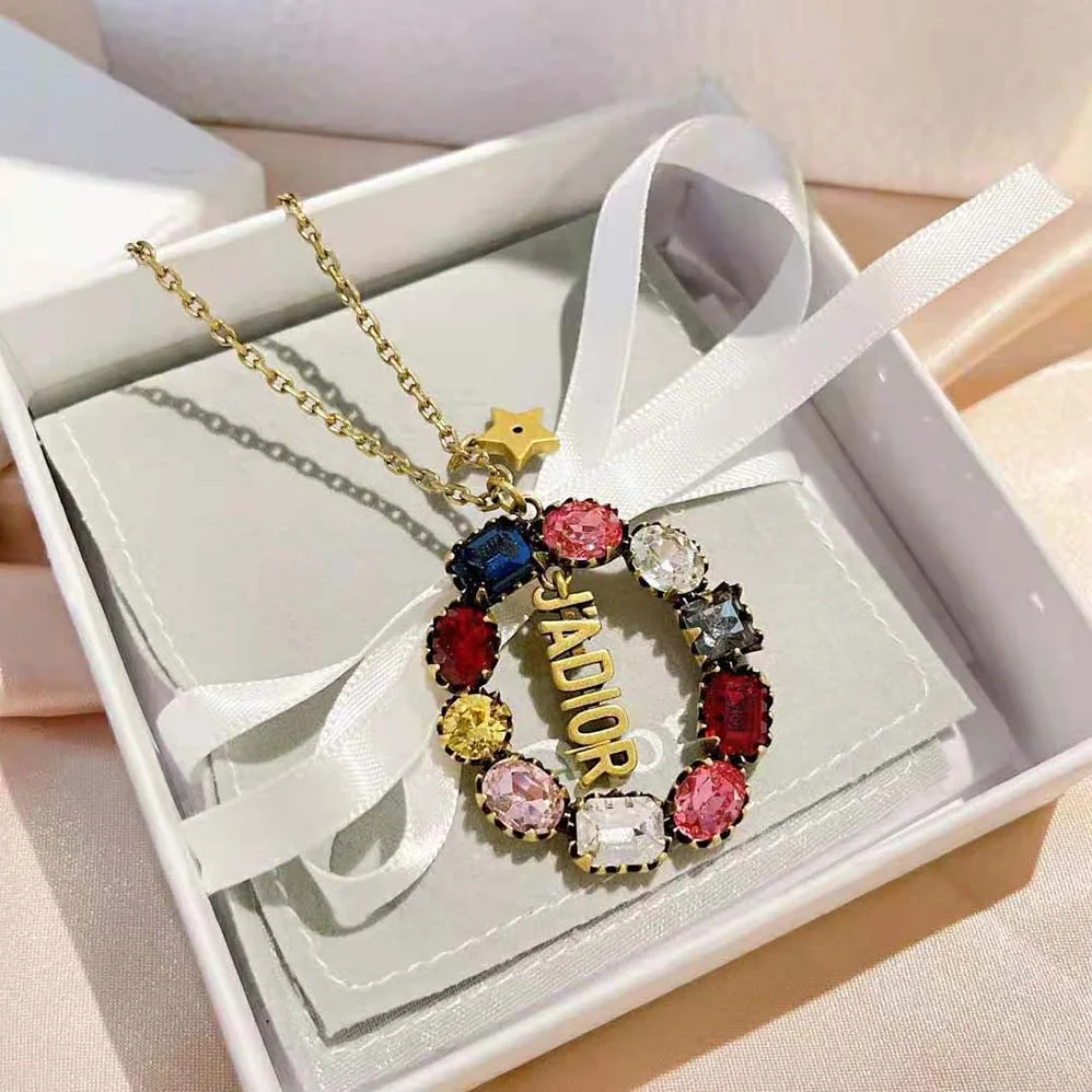 Dior J adior Necklace Antique Gold-Finish Metal and Multicolor Crystals for Women