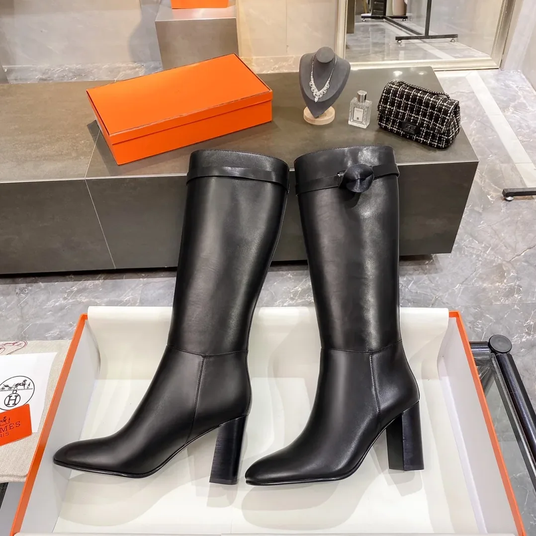 Hermes High Heel Boots Black /