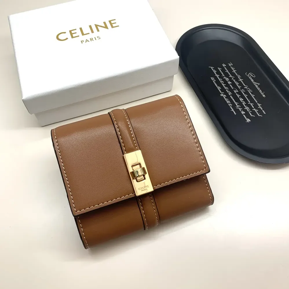 Celine Small Trifold Wallet 16 in Satinated Calfskin for Women in Brown