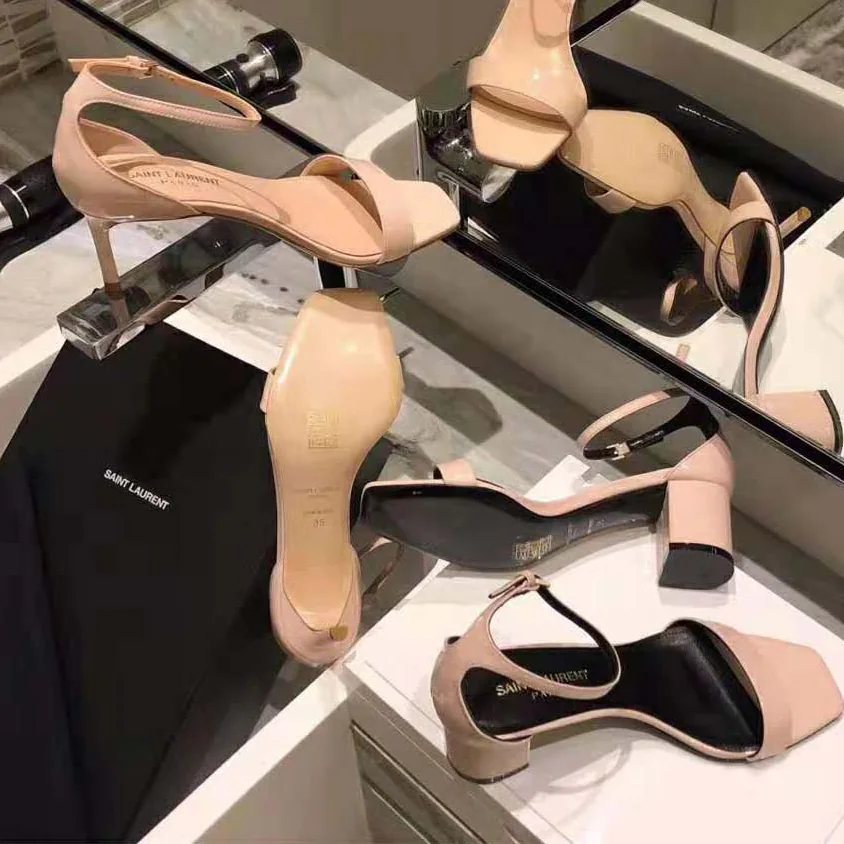 Saint Laurent YSL Amber Sandals Patent Leather 8.5cm Heel for Women in Pink Saint Laurent YSL Amber Sandals Patent Leather 8.5cm Heel for Women in Pink