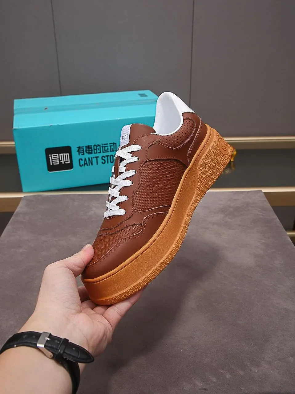Gucci GG Embossed Sneaker Brown for Men