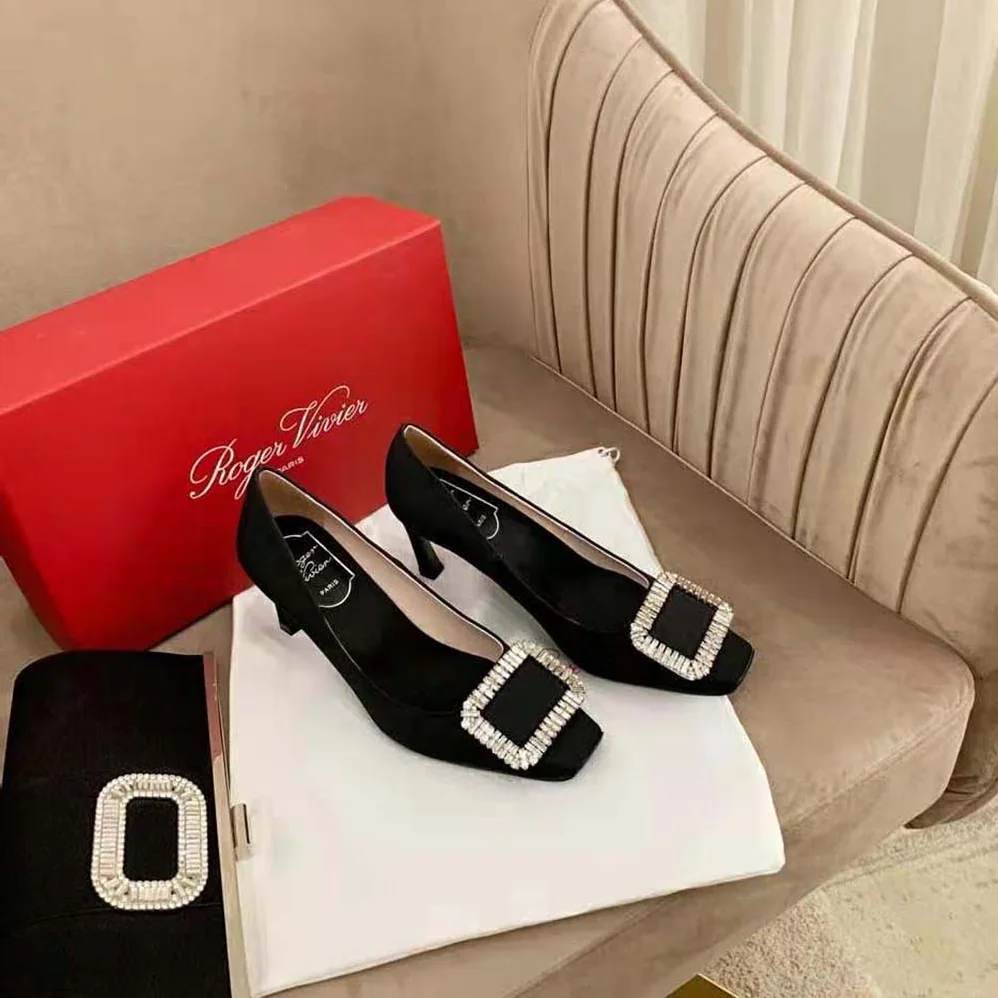 Roger Vivier Trompette Crystal Buckle Pumps in Satin for Women