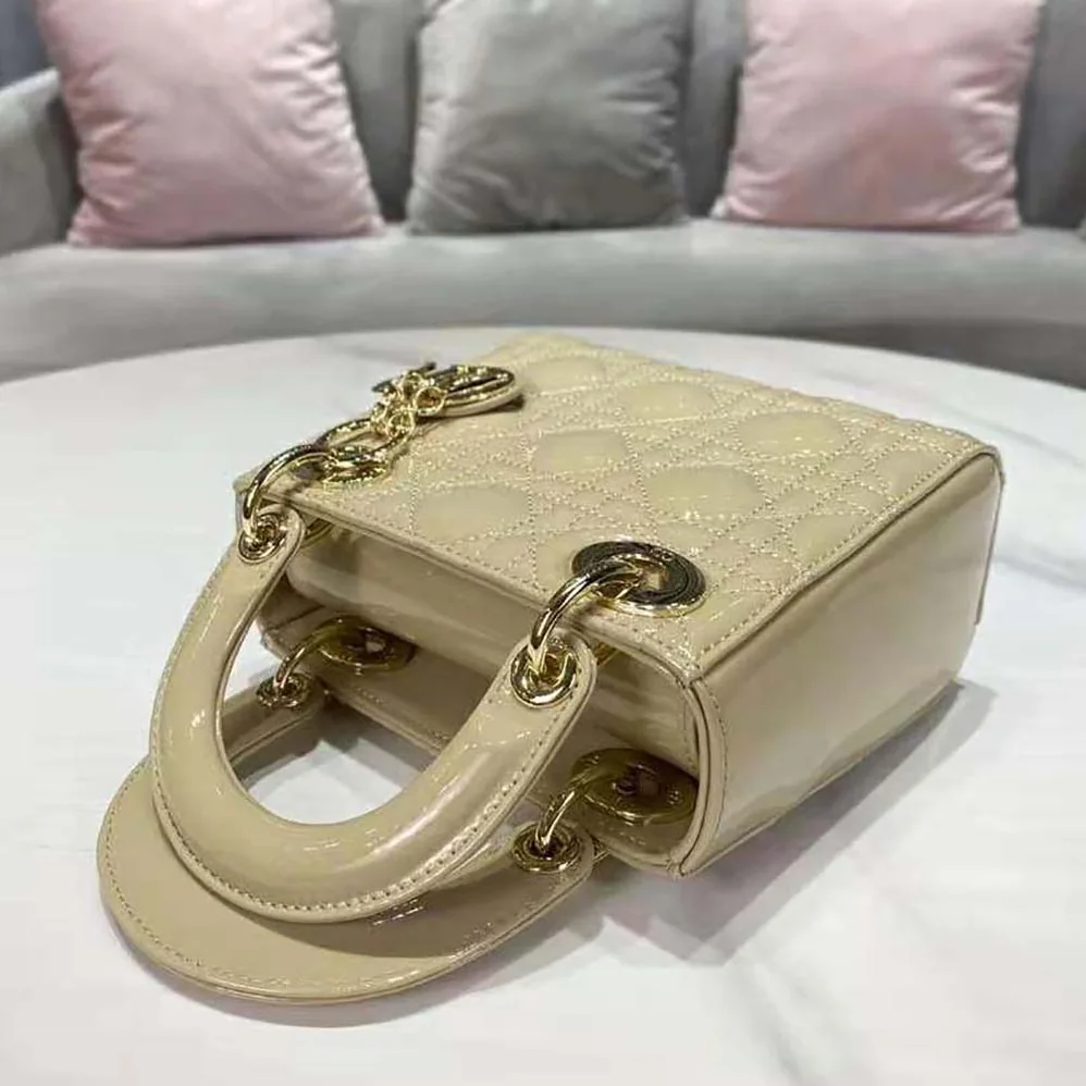 Dior Mini Lady Dior Bag Pale Yellow Patent Cannage Calfskin for Women