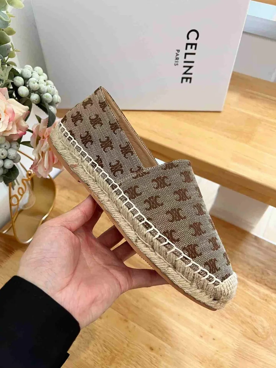 Celine Flat Espadrille With Triomphe In Triomphe Canvas Brown
